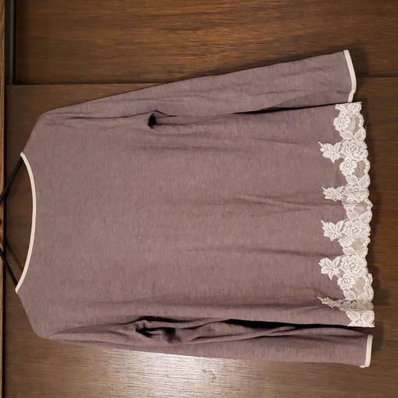 JNY brown heather XL long sleeve tee, lace bottom - Picture 5 of 6